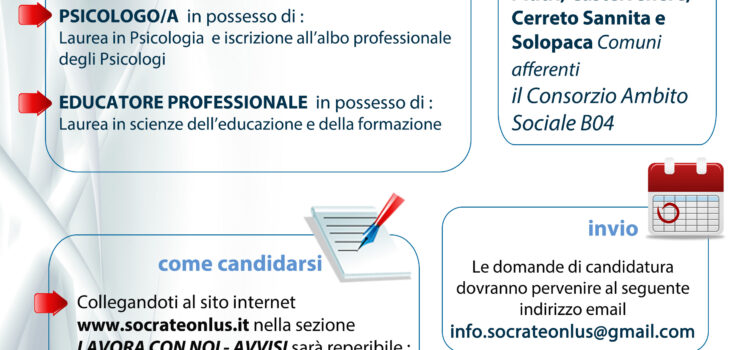 Avviso Ricerca Personale –  PSICOLOGO/A ED EDUCATORE – Consorzio Ambito Sociale B04