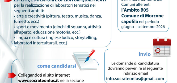 AVVISO DI RICERCA ESPERTI PER ATTIVITÀ DI LABORATORI ESTIVI RIVOLTI AI RAGAZZI AVVISO DI RICERCA ESPERTI PER ATTIVITÀ DI LABORATORI ESTIVI RIVOLTI AI RAGAZZI